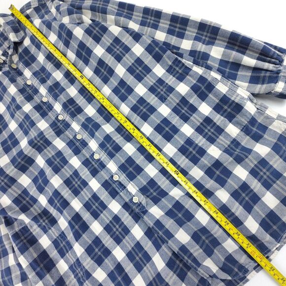 CP SHADES Cecilia Tunic Plaid Button Down Long Sleeve Shirt Navy Lagenlook Boho - Picture 4 of 8